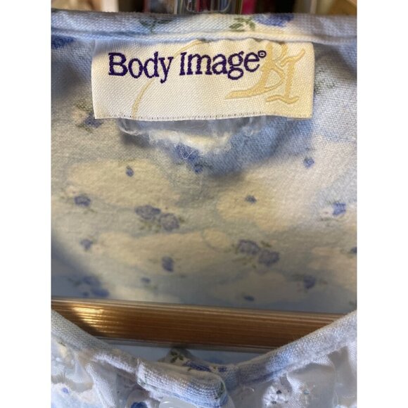 VINTAGE Body Image Blue Floral Print Long Sleeve Lace Collar Button Up PajamaTop - Picture 5 of 7